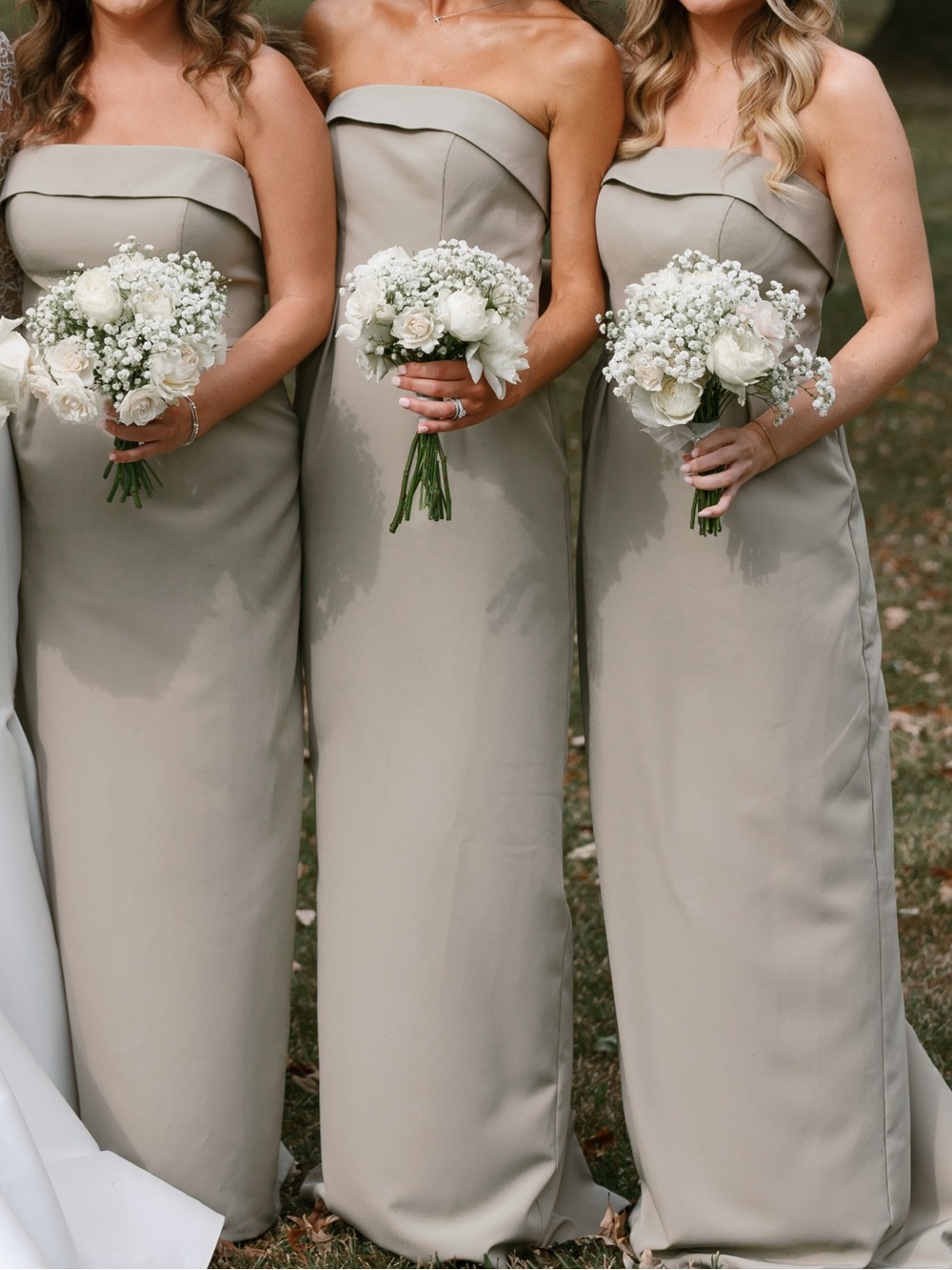 Revelry Strapless Bridesmaid Gown in “Silver Sage”